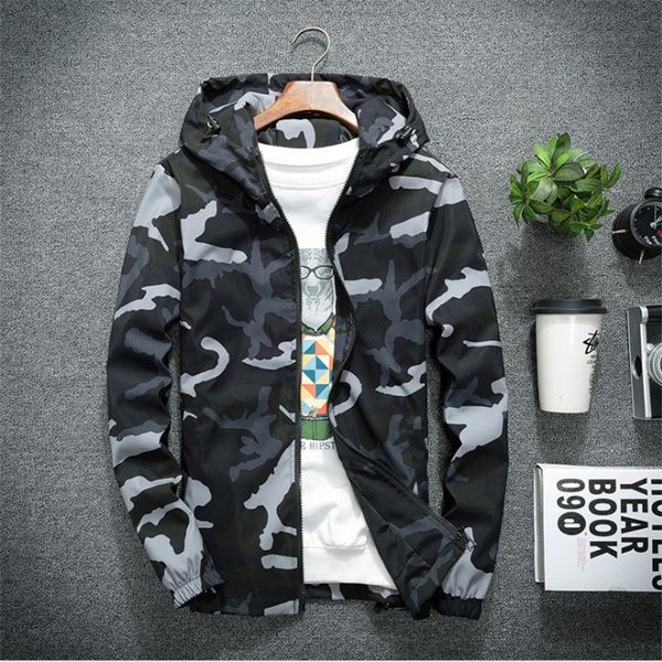 

spring autumn men's jackets camouflage hooded coats casual zipper male windbreaker men brand clothing, Black;brown