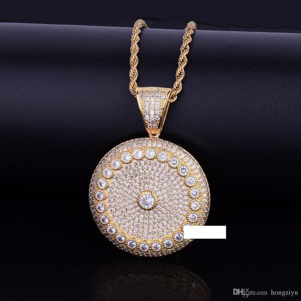 

men's hip hop jewelry bling cubic zircon necklace & pendant charm round cluster medallionthree color for gift hipping, Silver