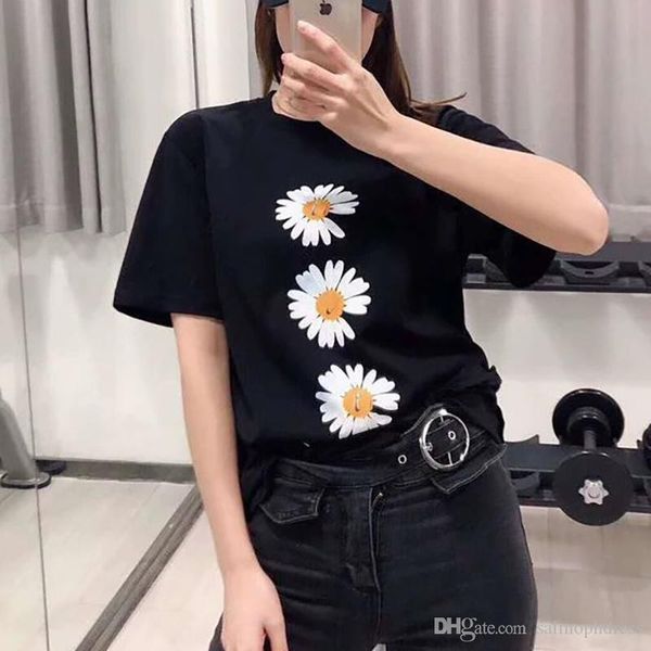 

лето женщины свободно футболки мода цветы набивным рисунком womenss дизайнерские футболки с коротким рукавом рубашки марка топы тройников s, White