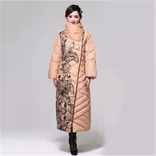 

зимние женские пуховики куртки печати теплая женщина вниз парки большой размер случайные женские пальто свободные белые утиные пальто j937, Black