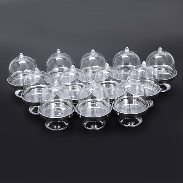 

12x mini cake stand cupcake box wedding party plastic candy box transparent silver