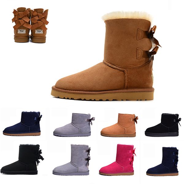 

2019 bow-knot wgg womens australia classic tall half boots bow women girl boots boot snow winter black blue ankle boots leather shoes 36-41