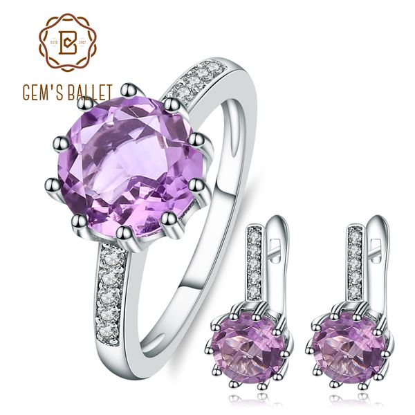 

gem's ballet 2.6ct natural amethyst rings clip earrings genuine 925 sterling silver fine jewelry set for women luxury gift, Black