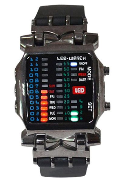 

binary led watch digital day stained sports trend watch gun color, Slivery;brown