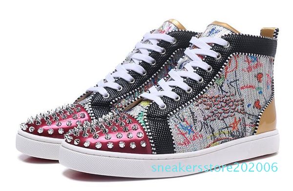 

высокого качество спайка high top red bottom pik pik шипованные кроссовки обувь женщина мужчина дизайнер плоской повседневная красной подошв, Black