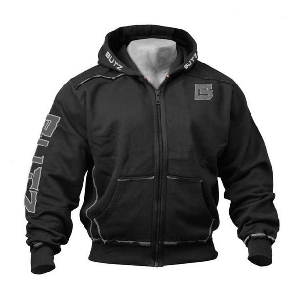 

jacket running gym clothing autumn men hooded sweatshirts tracksuit male shirt sport bodybuilding fitness jogger jacket coat, Black;red