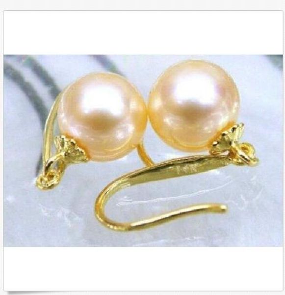 

genuine natural round pink golden south sea 9-10mm pearl earring 14k stud, Silver
