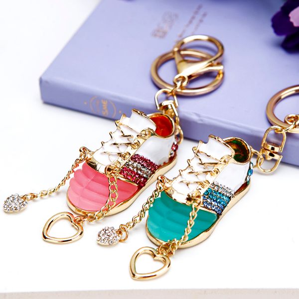 

creative crystal mini shoes car key chain female bag pendant key chain couple charm small gift fashion jewelry, Silver