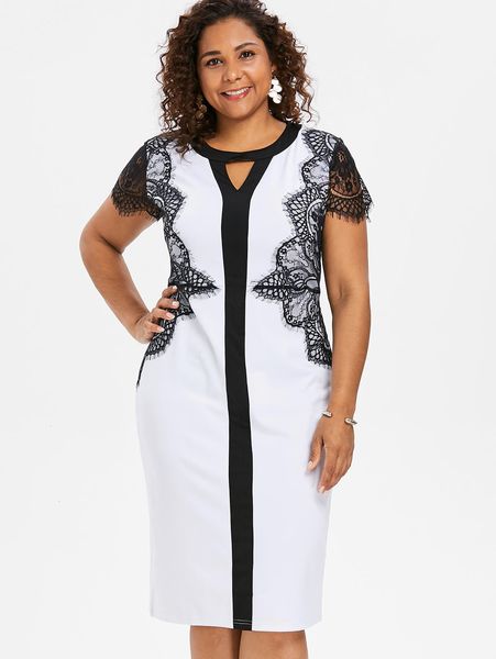 

women dress woman clothing size plus 5xl neck lace insert bodycon dress summer party dress elegant ol big vestidos designer clothes, Black;gray