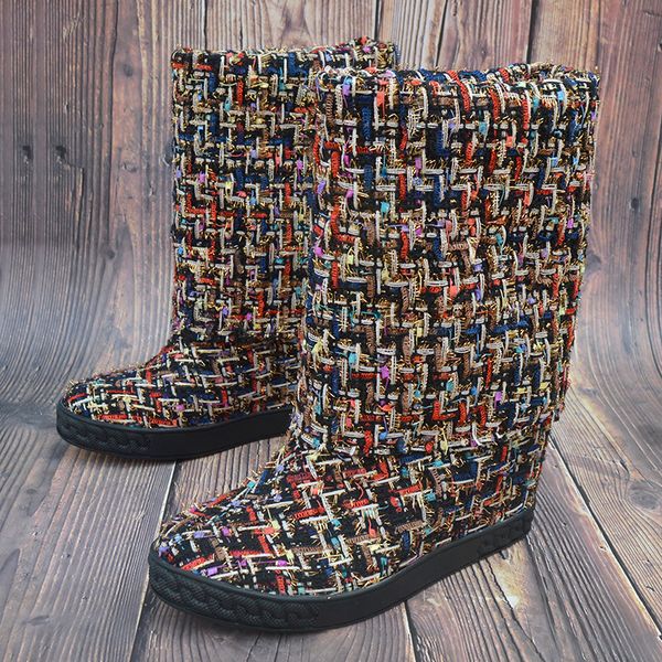 

fashion women's tweed wedge boots autumn winter increased within combat boots eu35-41 size by736, Black