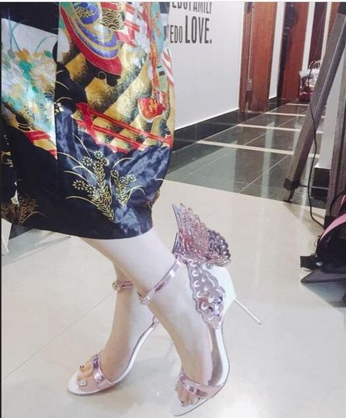 

2019 sophia webster evangeline angel wing sandal plus size 42 genuine leather women wedding pink glitter shoes girl butterfly sandals, Black