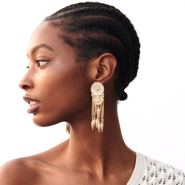 

golden hollow long tassel disc elegant statement earrings for women bohemian style ethnic minimalist temperament female jewelry, Golden;silver
