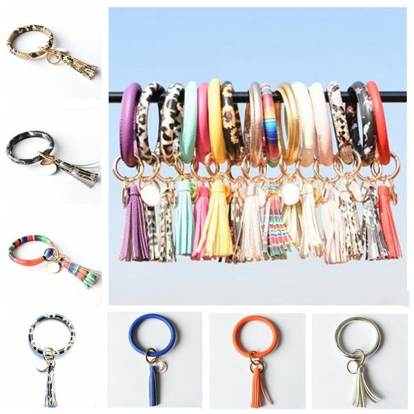 

tassel bracelets keychain leopard snakeskin pu leather bangle key holder big o key ring girls wristlet bracelets bangles 19 colors zyq179, Red;brown