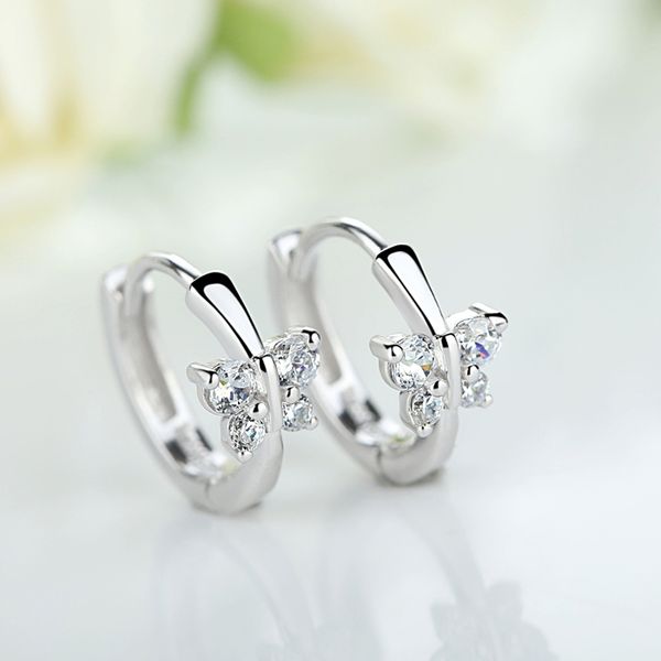 

baby princess 925 silver butterfly zircon small hoop earring for girls child wome beautiful aros huggies earring jewelry e046, Golden;silver