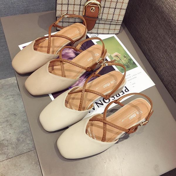 

2020 summer med female sandal luxury sandals shoes cross sale of women's shoes block heels square toe ladies medium woman, Black