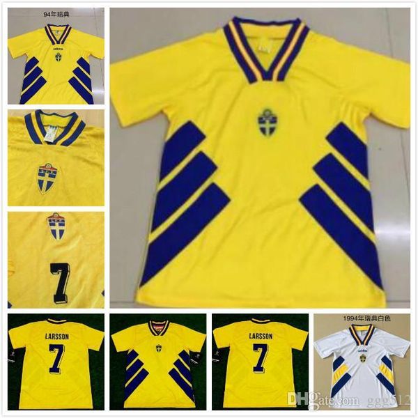 

1994 sweden retro soccer jerseys home 1995 larsson andersson mild home yellow world cup 94 95 football shirts thailand quality customiz, Black;yellow