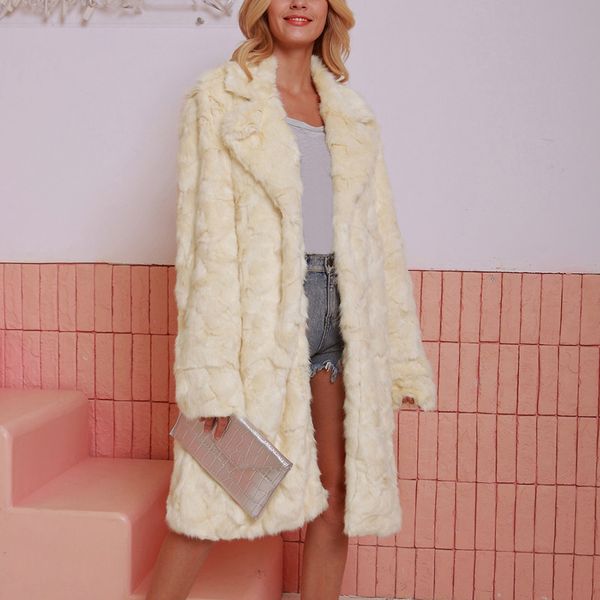 

faux fur coat luxury long fur coat loose lapel overcoat thick warm plus size female plush winter women coats, Blue;black