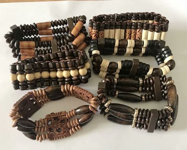 

6 pcs cool men's limitation yak bone art vintage style rock bracelets, Black