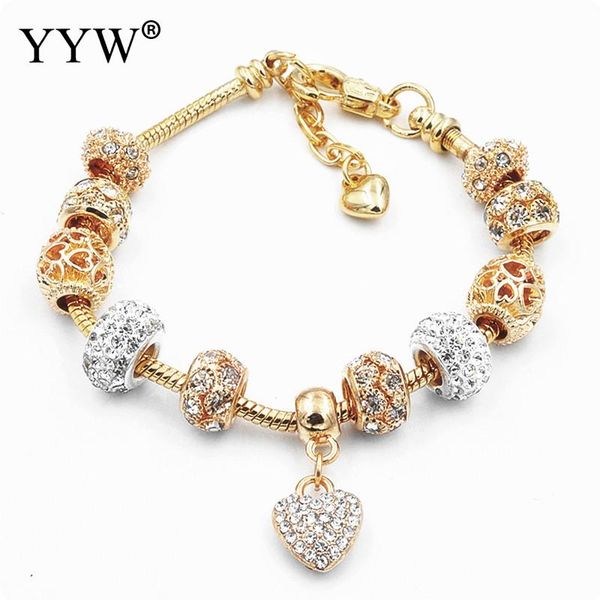 

golden trollbead bracelet jewelry charms bracelets for women pulseras mujer armband bileklik love gifts 19cm 2pcs, Golden;silver