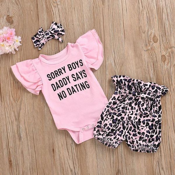 

2020 baby girl clothes children clothing set baby girl summer outfit letter romper shorts headband suit ropa recien nacido, White