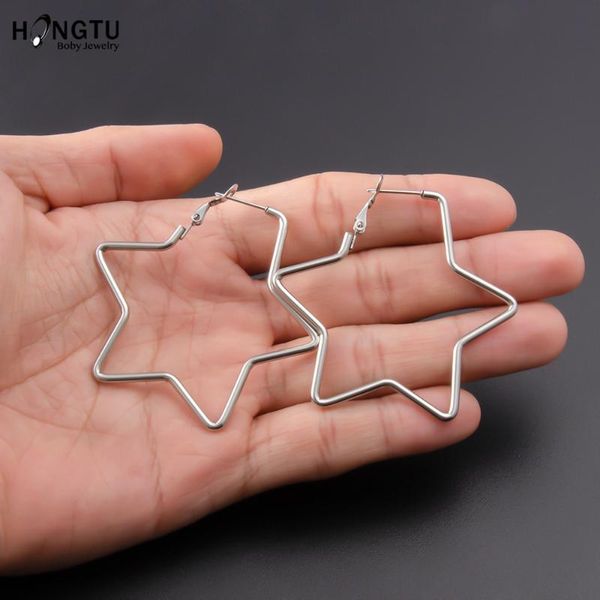 

hongtu star tone hoop earrings for women fashion statement earrings 2020 femme bijoux stainless steel brincos jewelry, Golden;silver