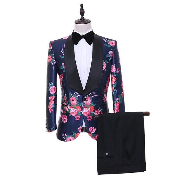 

new2021 men's suits men's printed fashion gentleman suit two-piece suit (jacket + pants) men's business banquet formal suit, White;black