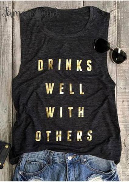 

sleeveless women tees drinks well with letter others tank dark grey summer casual letter printed casual tank, White