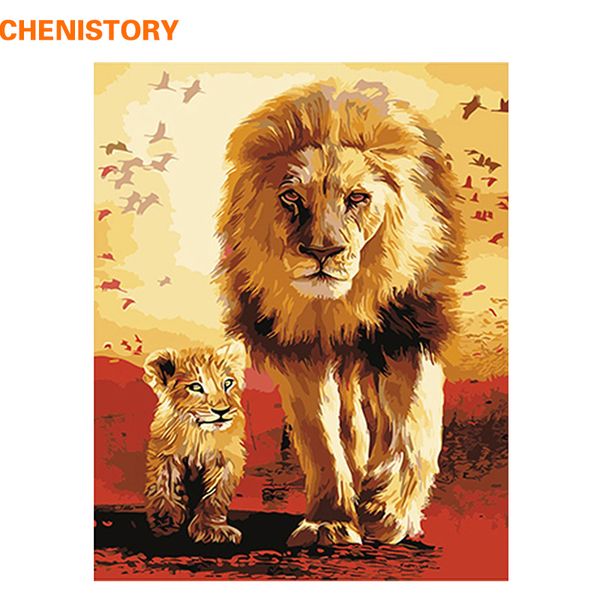 

chenistory lion familly animals diy painting by numbers hand painted oil painting wall art picture acrylic paint by numbers