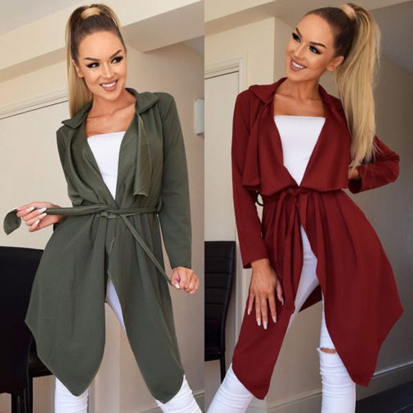 

Women Fashion Irregular Hem Long Windbreaker Ladies Casual Long Sleeved Coat Loose Trench