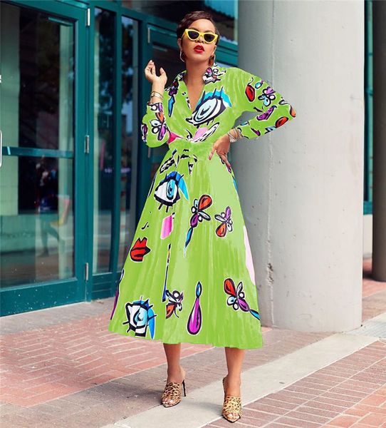 

designer womens dress with irregular big eyes print suits shirt and pleated skirt two piece dress, White