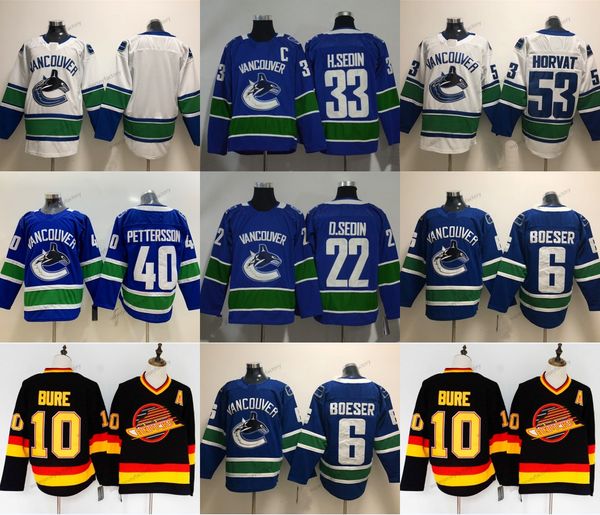 

Vancouver Canucks 40 Elias Pettersson Hockey Jerseys 33 Henrik Sedin 6 Brock Boeser 22 Daniel Sedin 53 Bo Horvat Stitched Blue White
