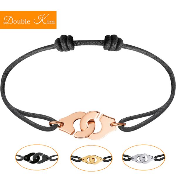 

handcuffs woven bracelet sample style titanium stainless steel material woven blackbracelet fashion trendy women jewelry gift, Golden;silver