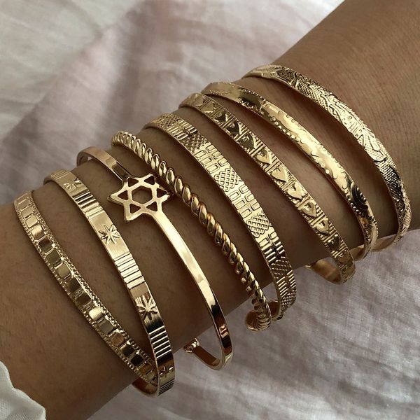 

open creative gold bracelet metal tie combination set narrow bracelet accessories, Golden;silver