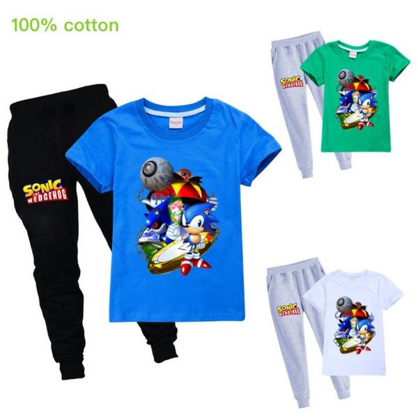 

sonic the hedgehog cartoon t-shirt for boys 2020 sonic t shirt summer casual short-sleeved kids girls clothes for kids pants, White