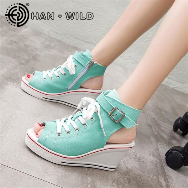 

casual platform shoes women wedges sandals candy color women open toe high heel shoes ladies sandals lace up summer canvas, Black