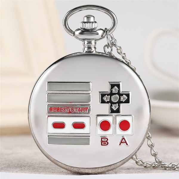 

classic gamepad theme quartz pocket watch silver retro necklace pendant watch for men women children drop shipping, Slivery;golden