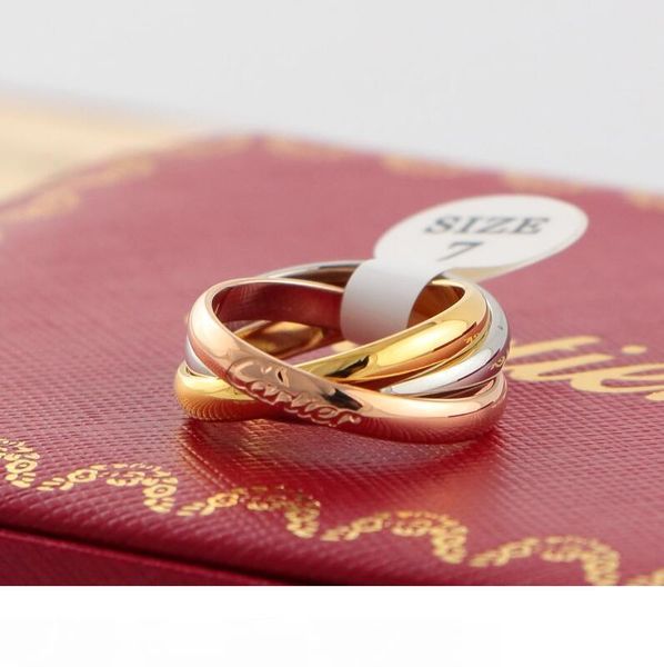 

2019 new #13;cartier three-ring three-color luxury ring 18k rose gold titanium steel stitching ring with origi, Silver