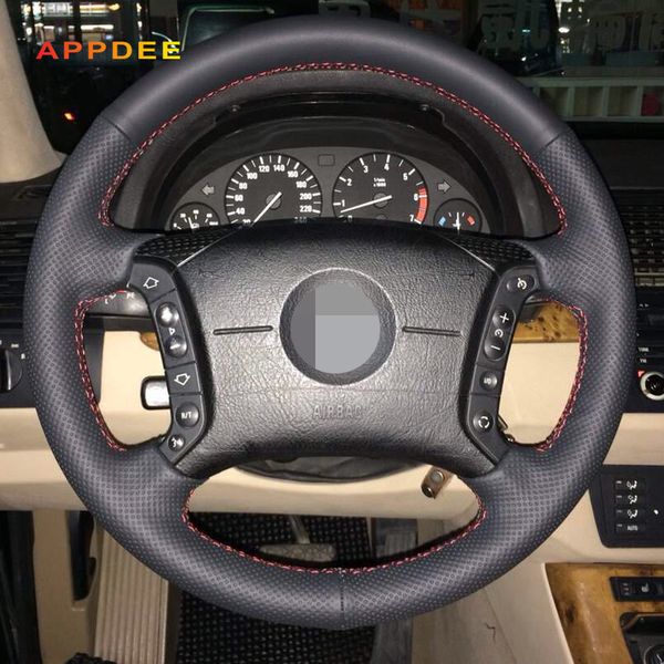 

appdee hand-stitched black artificial leather car steering wheel cover for e46 318i 325i e39 e53 x5 car styling