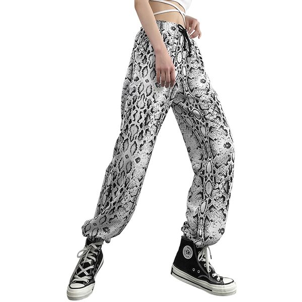 

women casual sport pants summer korean loose trousers fashion snake pattern high waist girl student yoga pants activewear, White;red