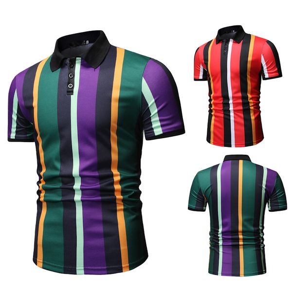 

summer wear selling new style polo ouma contrast color vertical striped men's short sleeve shirt, White;black