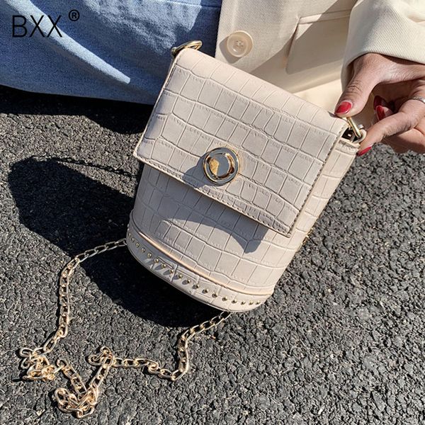 

bxx] сплошной цвет искусственная кожа цепи ведро сумки для женщин 2020 мода плеча crossbody сумка женские сумки и кошелек hm037