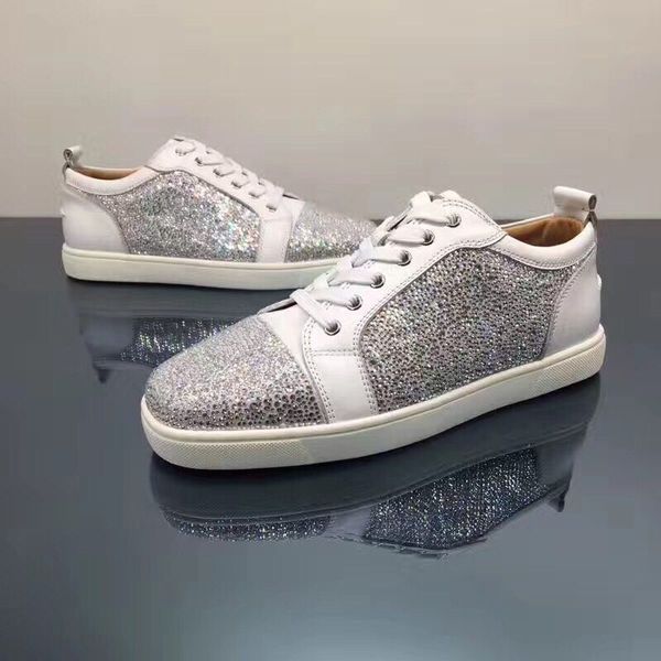 

brand popular designer twinkle strass low sneakers with rhinestone red bottom casual shoes men,women outdoor trainer eur35-47, Black