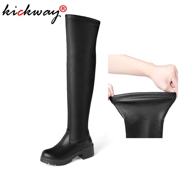 

large size 12 44 10 winter thigh high boots women over the knee boots long black booties stretchable chunky heels botas
