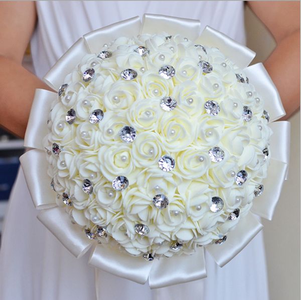 

искусственные pe розовые цветы свадебные букеты bling bling кристалл украшенные рука держит свадьба держит невесты букет дешевые 2019