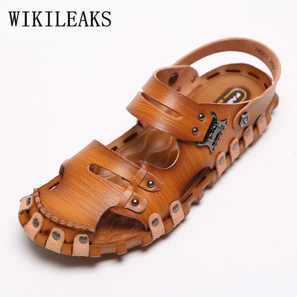 

genuine summer shoes mens beach sandals leather beach shoes sandalias hombre gladiator sandals for men designer mules flip flops, Black