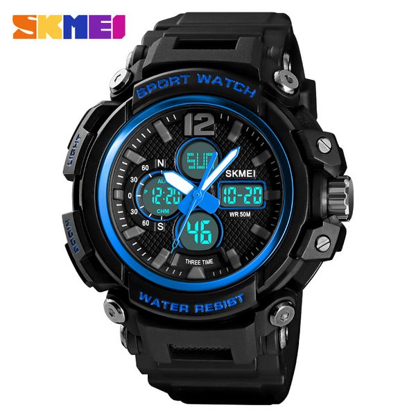 

skmei relogio masculino 1498 men double display digital watch chronograph clock sport watches 5bar waterproof male wristwatches, Slivery;brown