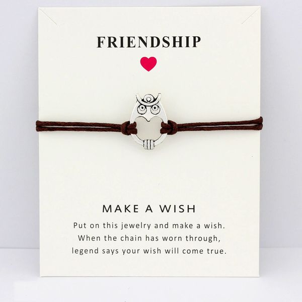

love owls horse unicorn kangaroo tree branches birds animal charm card bracelets wax cord women men jewelry christmas gift, Golden;silver