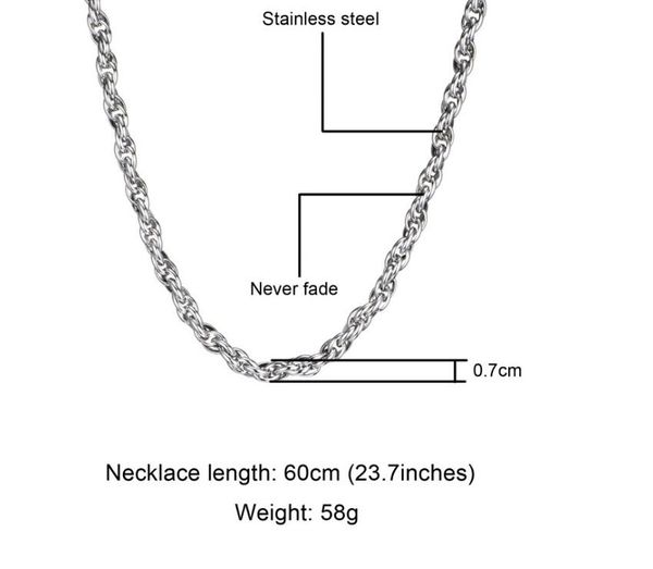 

new luxury designer men's necklace jewelry exquisite titanium steel simple hip-hop personality fashion twist chain pendant accessories, Silver