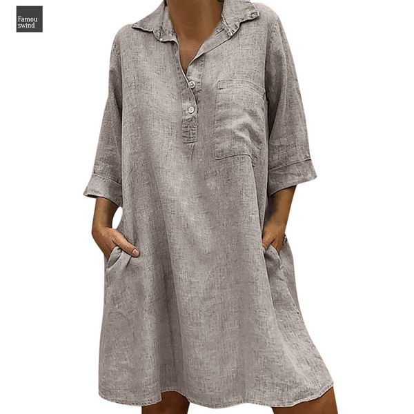 

зима женщина платье девушка твердого платье boho turn down воротник карман женская повседневная кнопка платье твердая casual, Black;gray