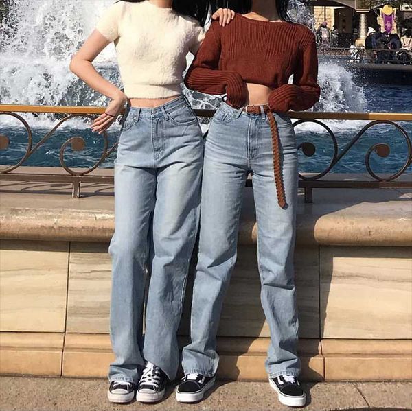 

women vintage high waist straight leg jeans blue wide leg jean